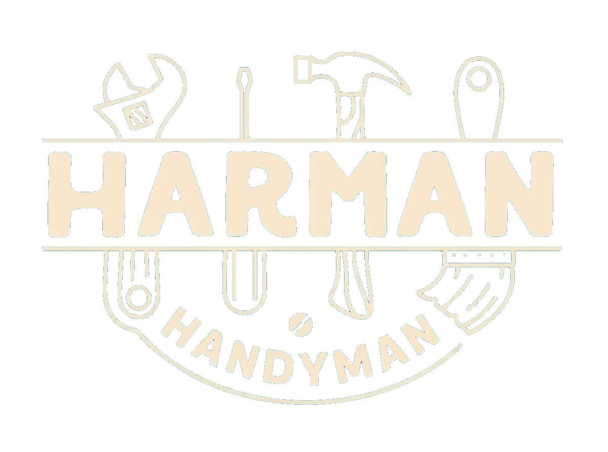 Harman Handyman wordmark in cream on teal-ink
